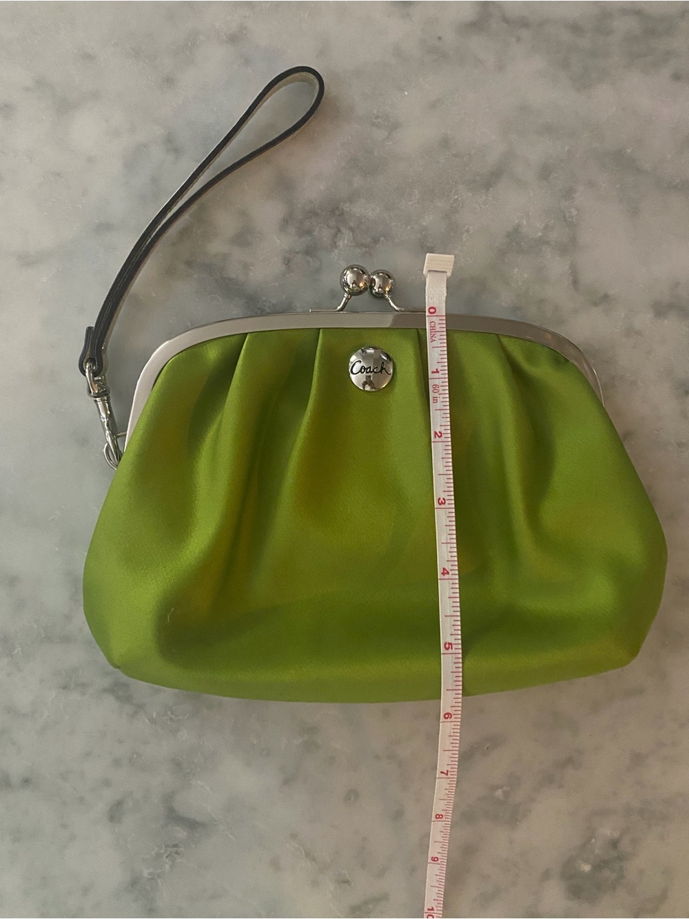 Coach Lime Green Satin Kiss-Lock Wristlet Clutch - Picture 6 of 8